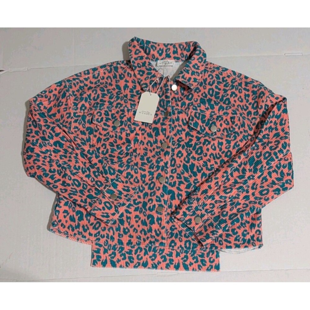 Emily Wonder Corduroy Jacket Womens S Coral Pink Teal Green Leopard NWT Fall Fun